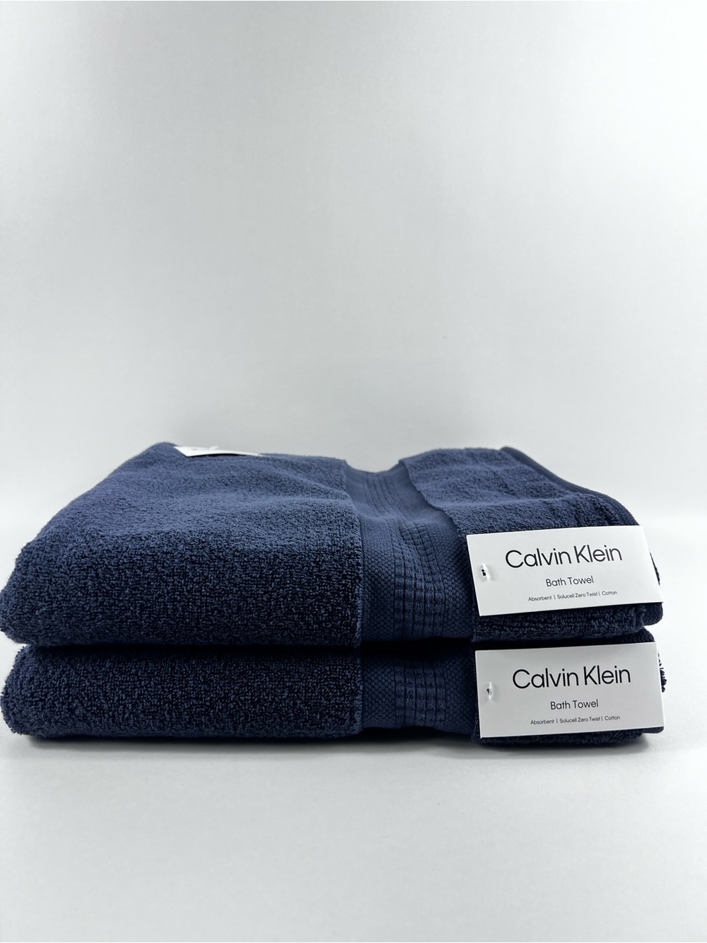 Calvin Klein Bath Towels Navy Blue Plush Zero Twist 100% Cotton 2 Pc Set NEW